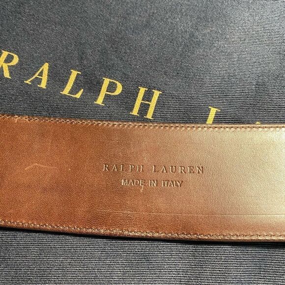 Ralph Lauren * Made in Italy Equestrian Inspired Brown Vachetta Horseshoe Belt - Picture 7 of 16